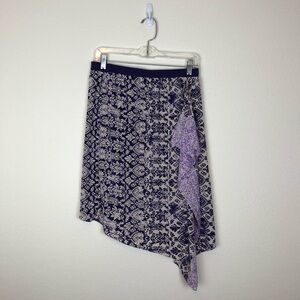 DKNY Skirt Silk Patterned Handkerchief Ruffle Purple Small
